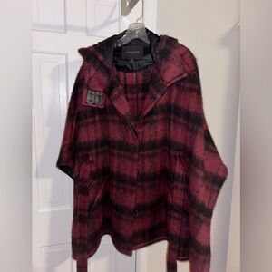 Coach Women's Red and Black Plaid Cape